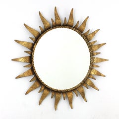 Spanish Sunburst Mirror in Gilt Wrought Iron, 1950s