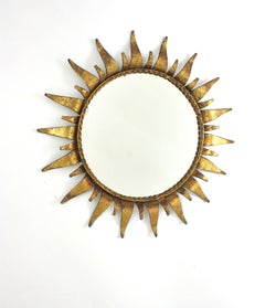 Spanish Sunburst Mirror in Gilt Wrought Iron, 1950s