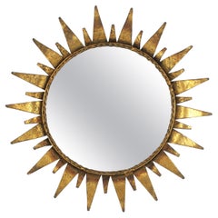 Miroir espagnol en fer forgé doré, années 1950