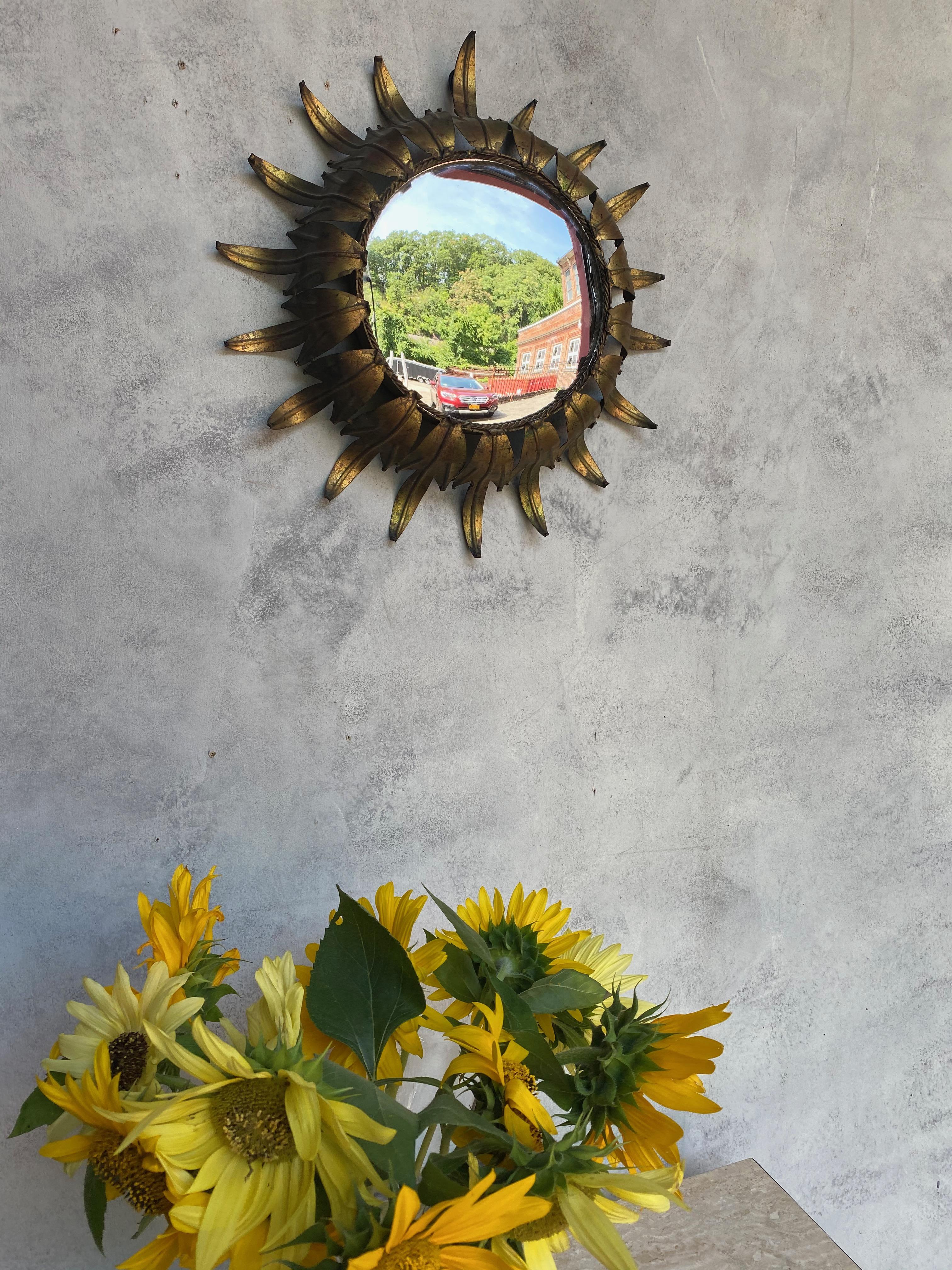 Mid-20th Century Spanish Sunburst Mirror with Convex Glass