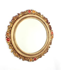 Spanish Sunburst Mirror with Floral Polychromed Resin Frame, 1960