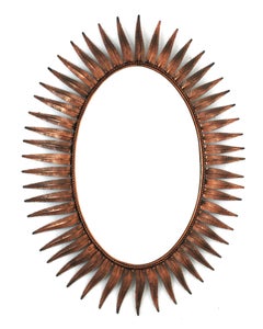 Spanish Sunburst Oval Mirror in Copper Metal, 1950s