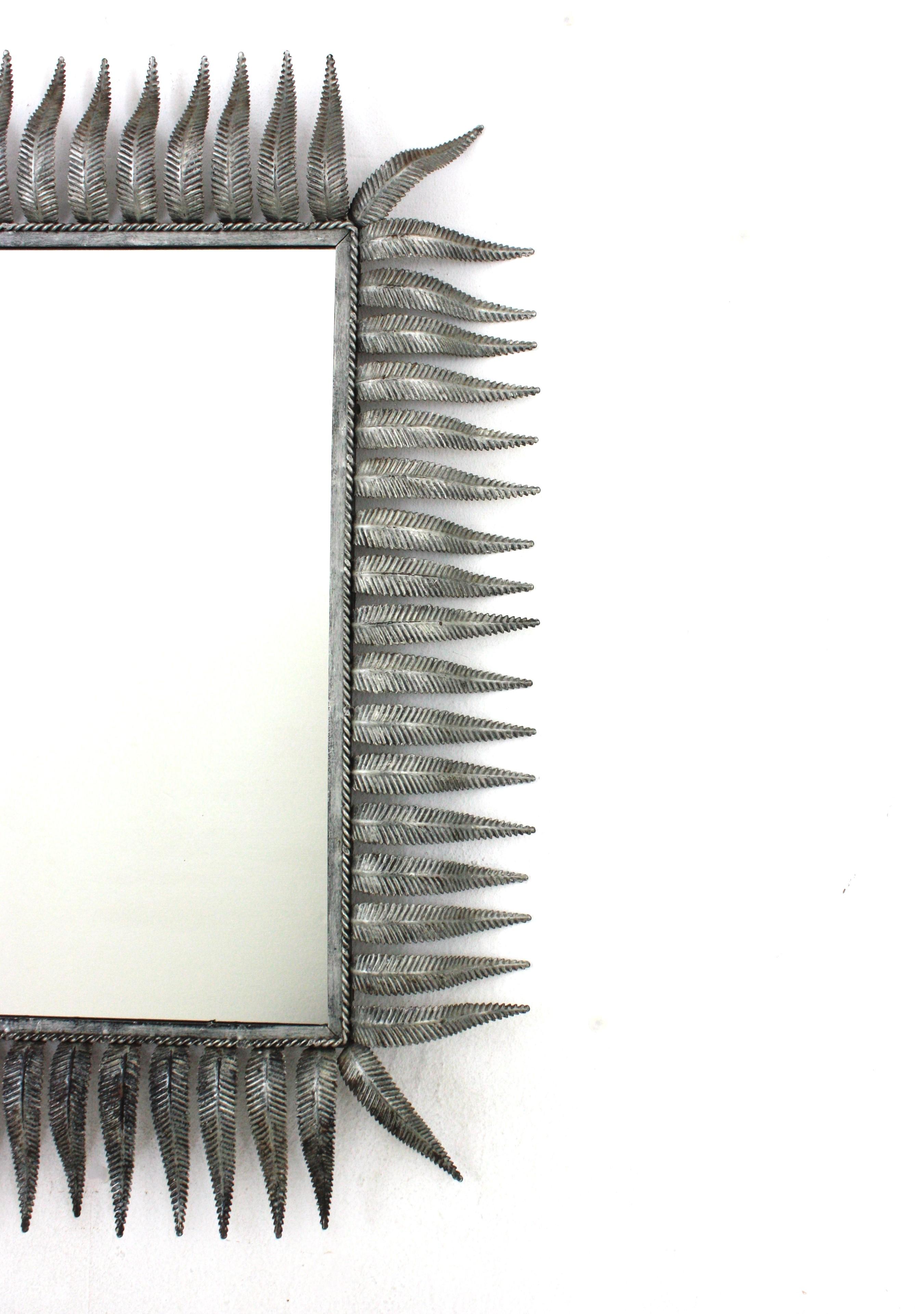 Spanish Sunburst Rectangular Mirror, Silver Gilt Metal, 1950s For Sale 3