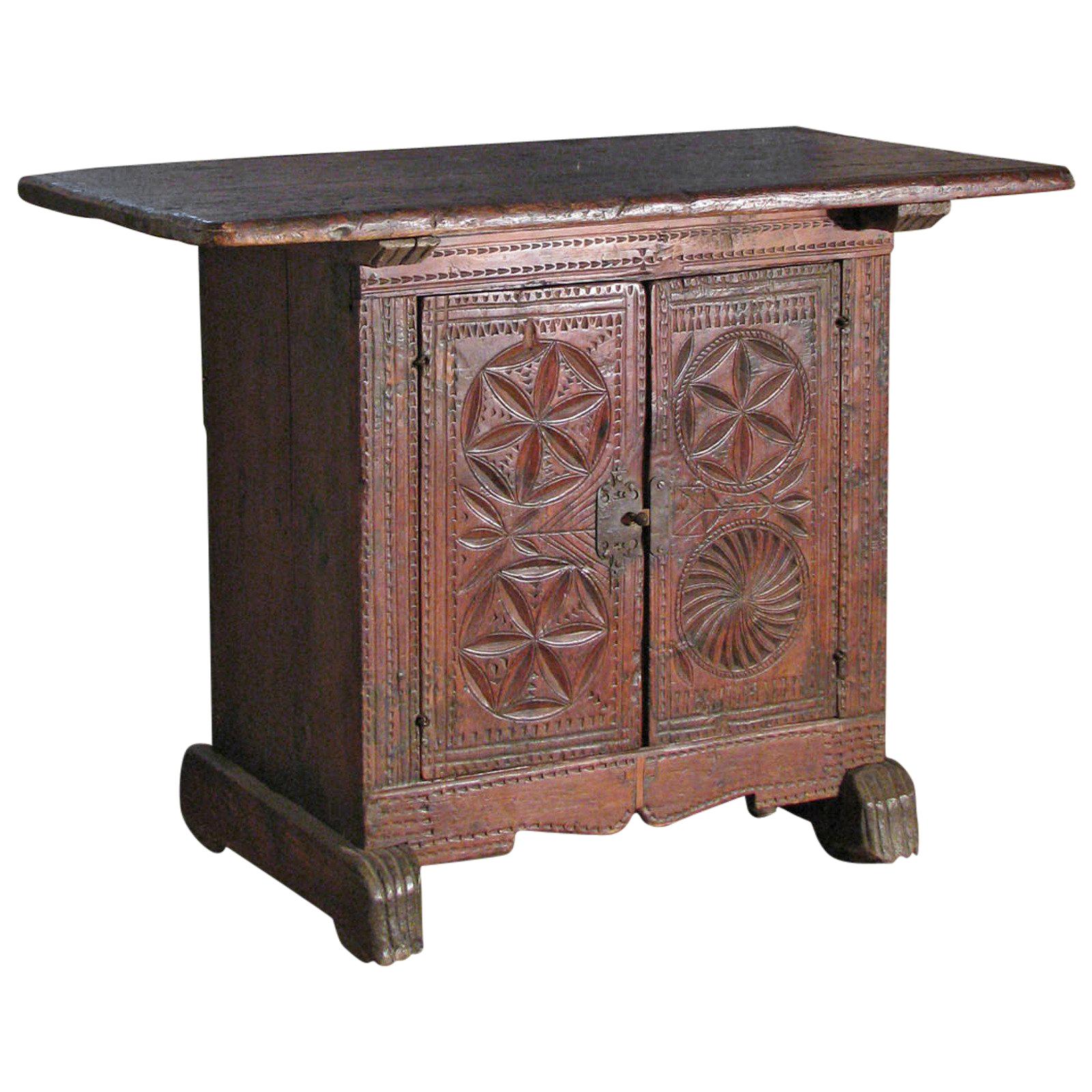 Swiss 15th Century Chip-Carved Center Table - Cabinet For Sale