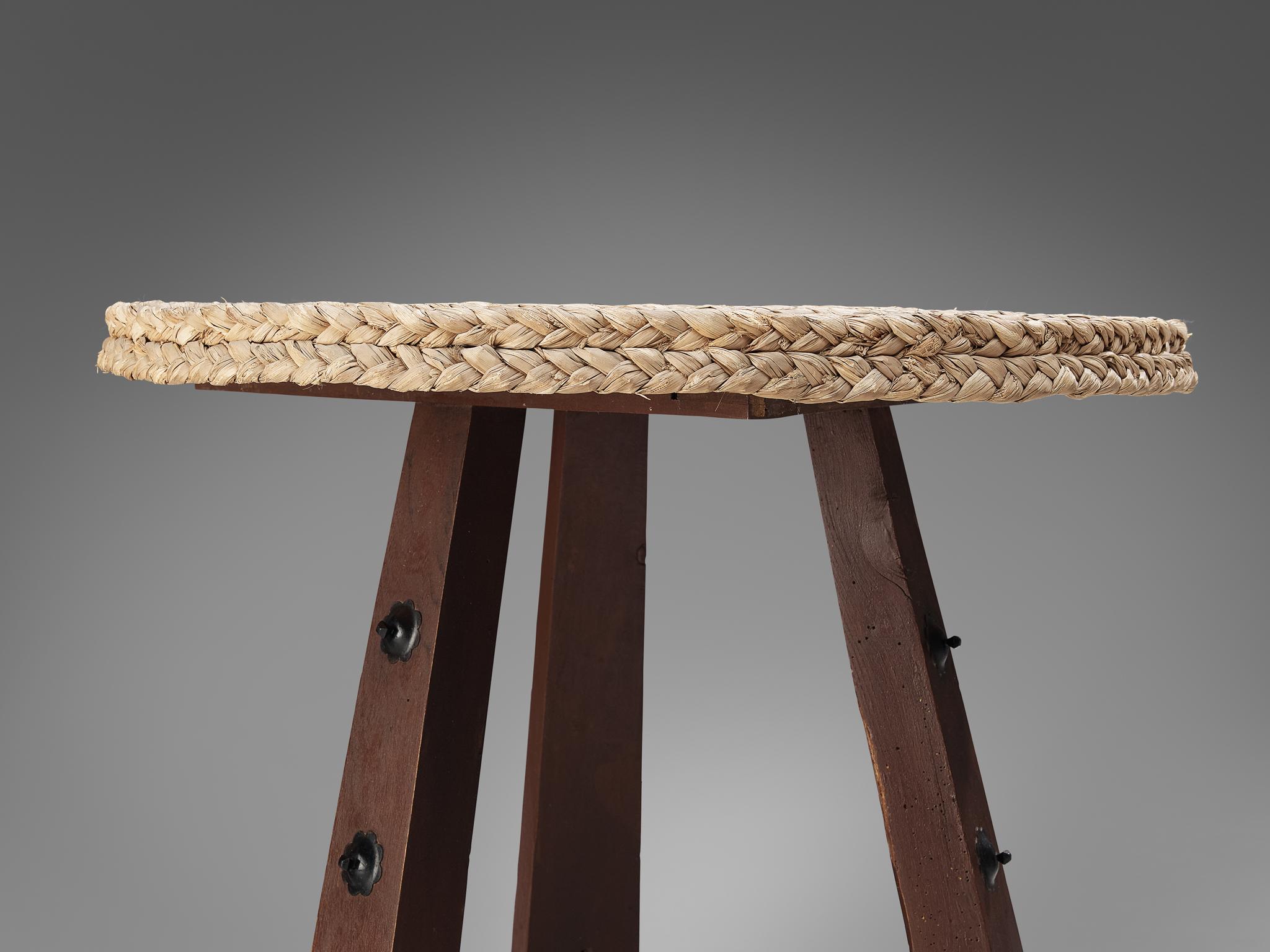 Mid-Century Modern Spanish Table in Braided Straw For Sale