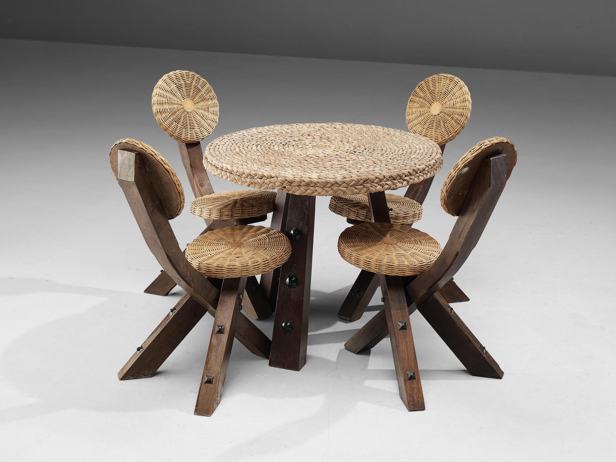 Mid-20th Century Spanish Table in Braided Straw For Sale