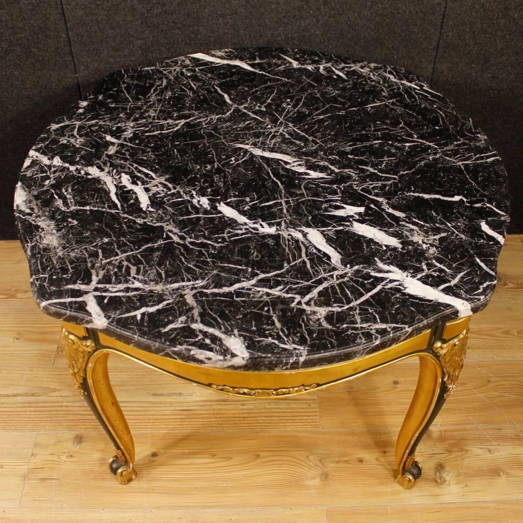 Spanish Table in Lacquered and Giltwood with Marble Top from 20th Century 1
