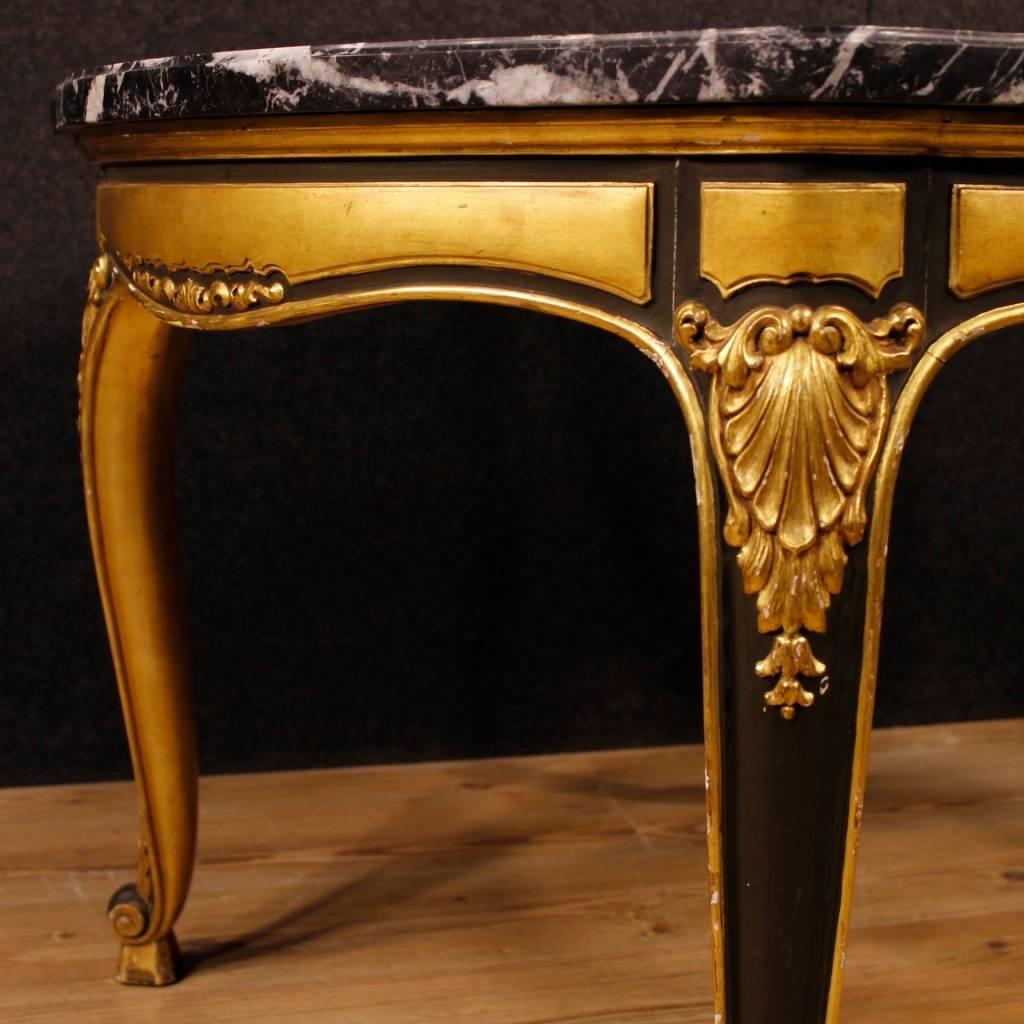 Spanish Table in Lacquered and Giltwood with Marble Top from 20th Century 2