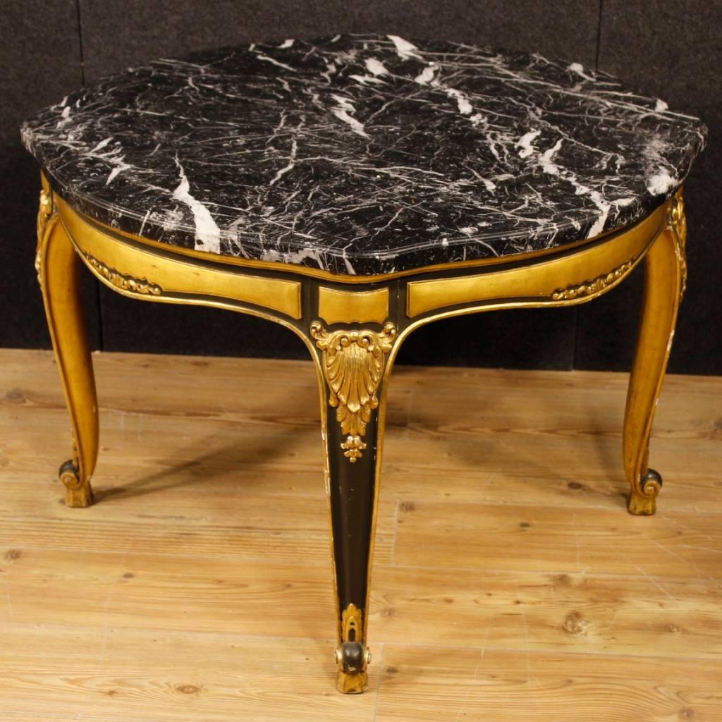 Spanish Table in Lacquered and Giltwood with Marble Top from 20th Century 5