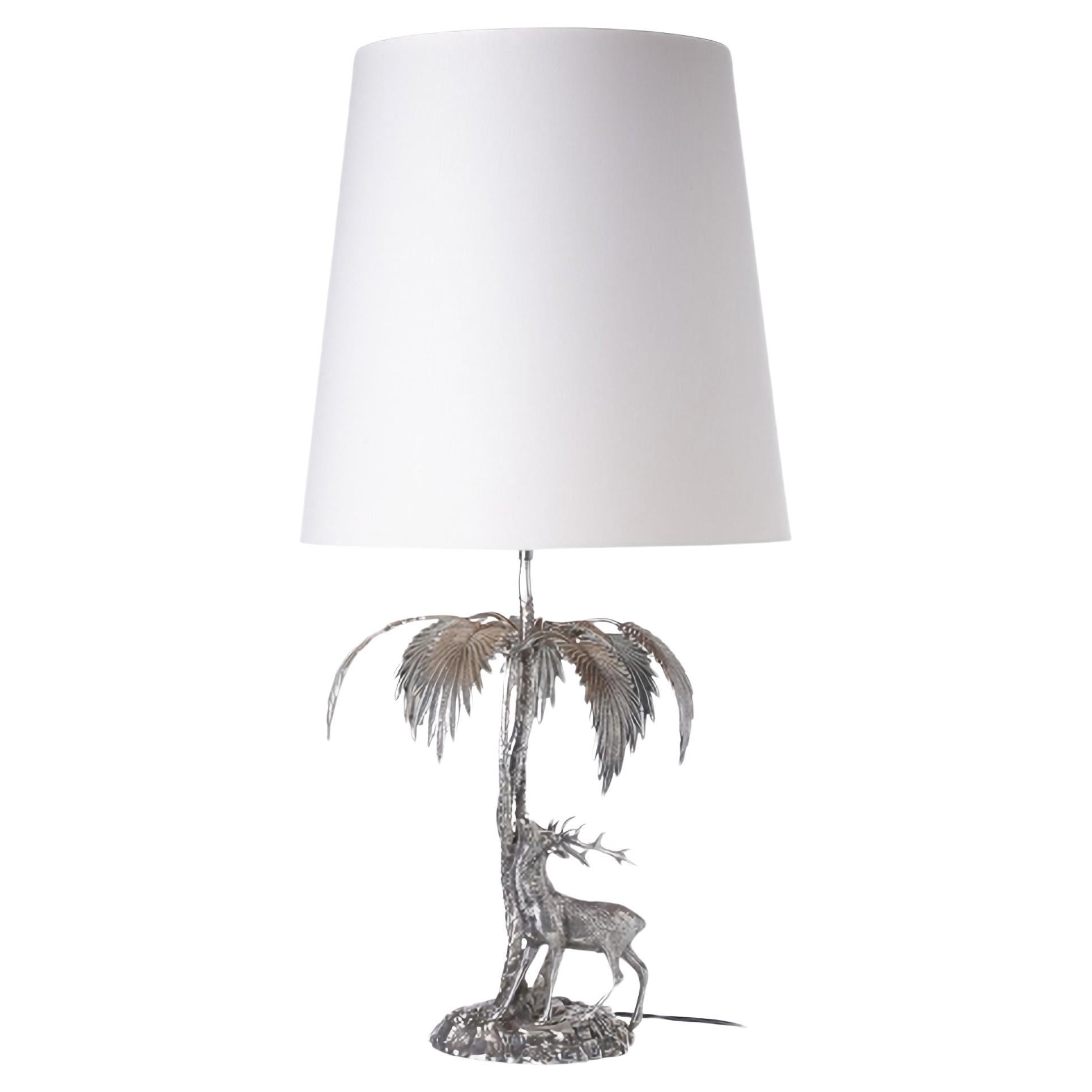 SPANISH TABLE LAMP "DEER AND PALM TREE" 20th Century Valenti brand For Sale