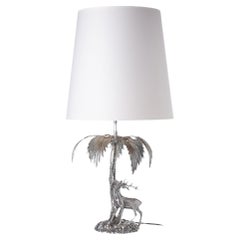 Used SPANISH TABLE LAMP "DEER AND PALM TREE" 20th Century Valenti brand
