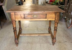 Spanish Table Made in Pine with One Drawer, Turned Legs and a Metal Pullover