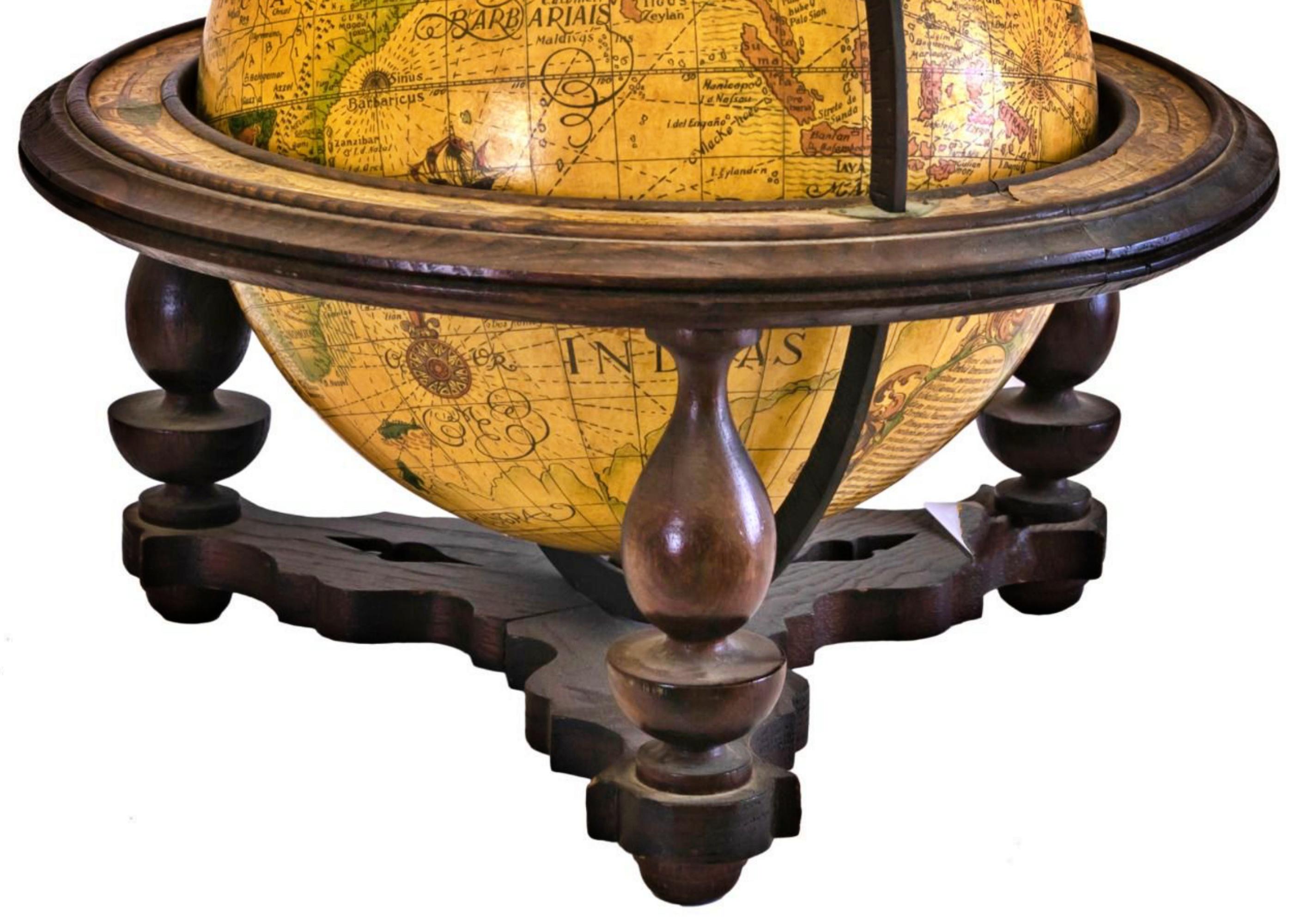 Hand-Crafted Spanish Tabletop Globe with Turned Wood Support, Early 20th Century