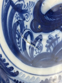Spanish Talavera Blue and White Faience Charger with Bird Motif - 18th Century