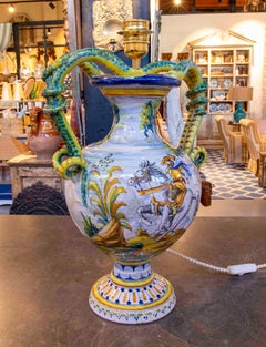 Spanish Talavera Ceramic Table Lamp with Serpentine Handles, 1970