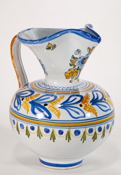Spanish Talavera Hand Painted Pottery Pitcher Vase, Vintage Signed