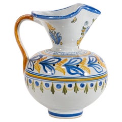 Spanish Talavera Hand Painted Pottery Pitcher Vase, Vintage Signed