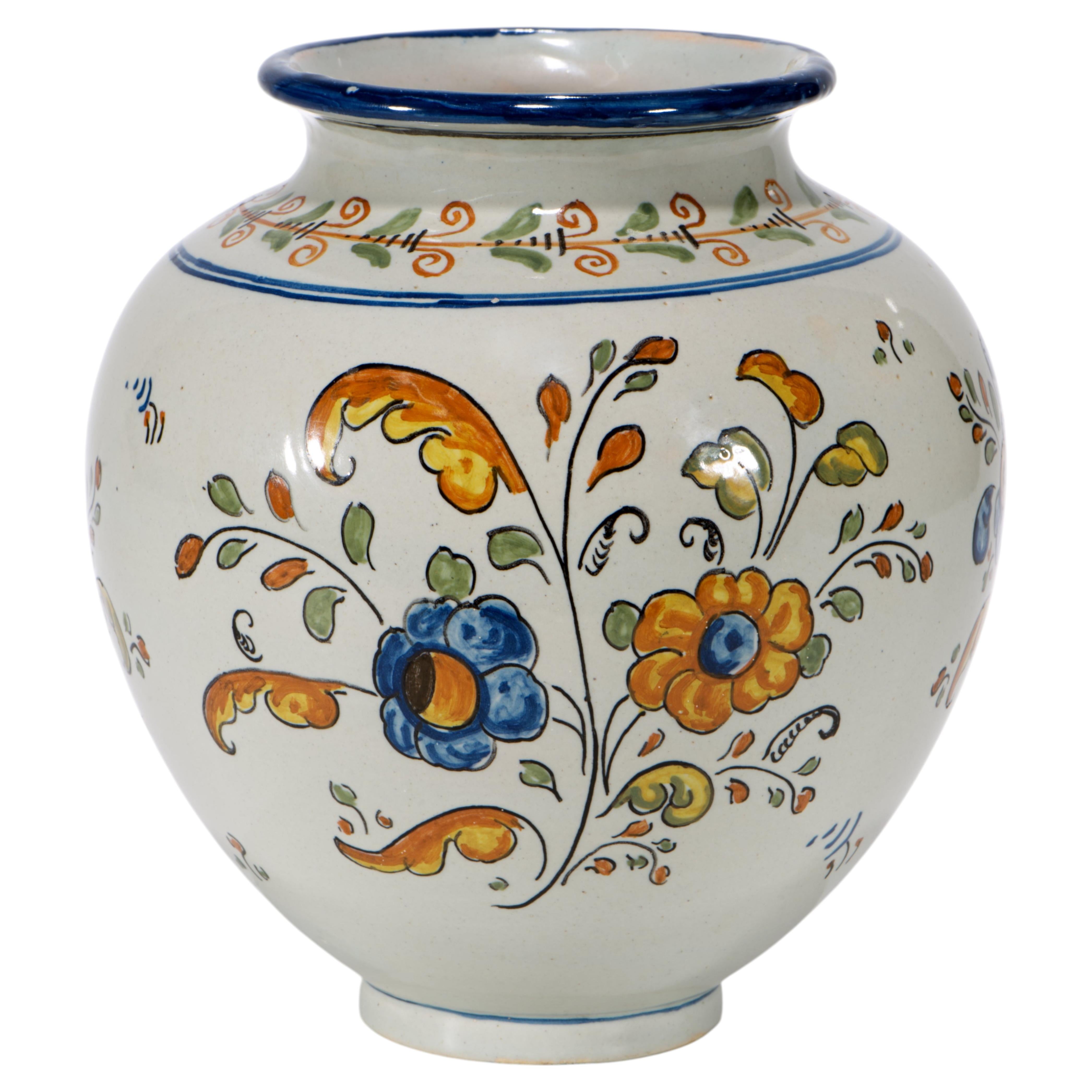 Spanish Talavera Hand Painted Pottery Vase, Vintage Signed