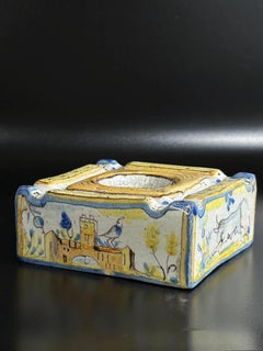 Spanish Talavera Inkwell - Hand-Painted Faience with Animals & Floral Motifs