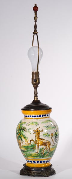 Spanische Talavera Krug Urne Tischlampe, Landschaft & mythische Tiere