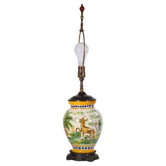 Spanish Talavera Jug Urn Table Lamp, Landscape & Mythical Beasts
