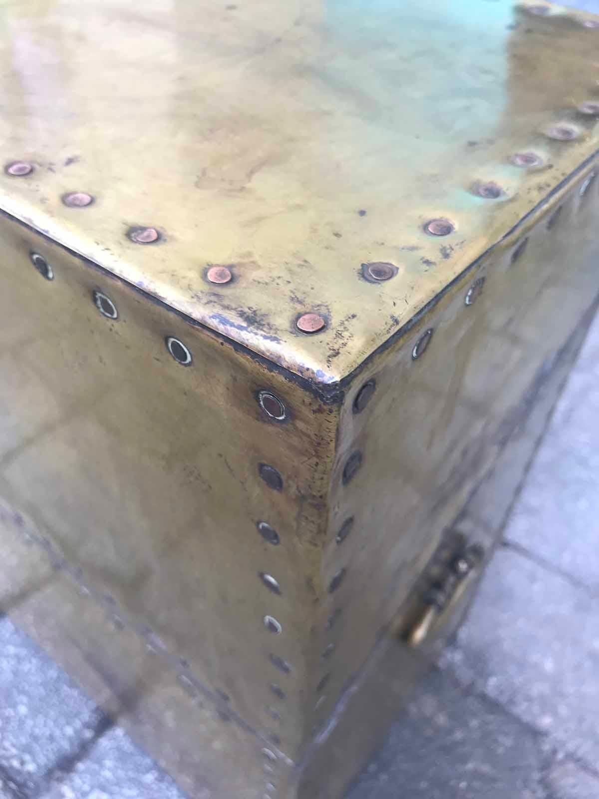 Spanish Tall Brass Box Drink Table, circa 1970s 11