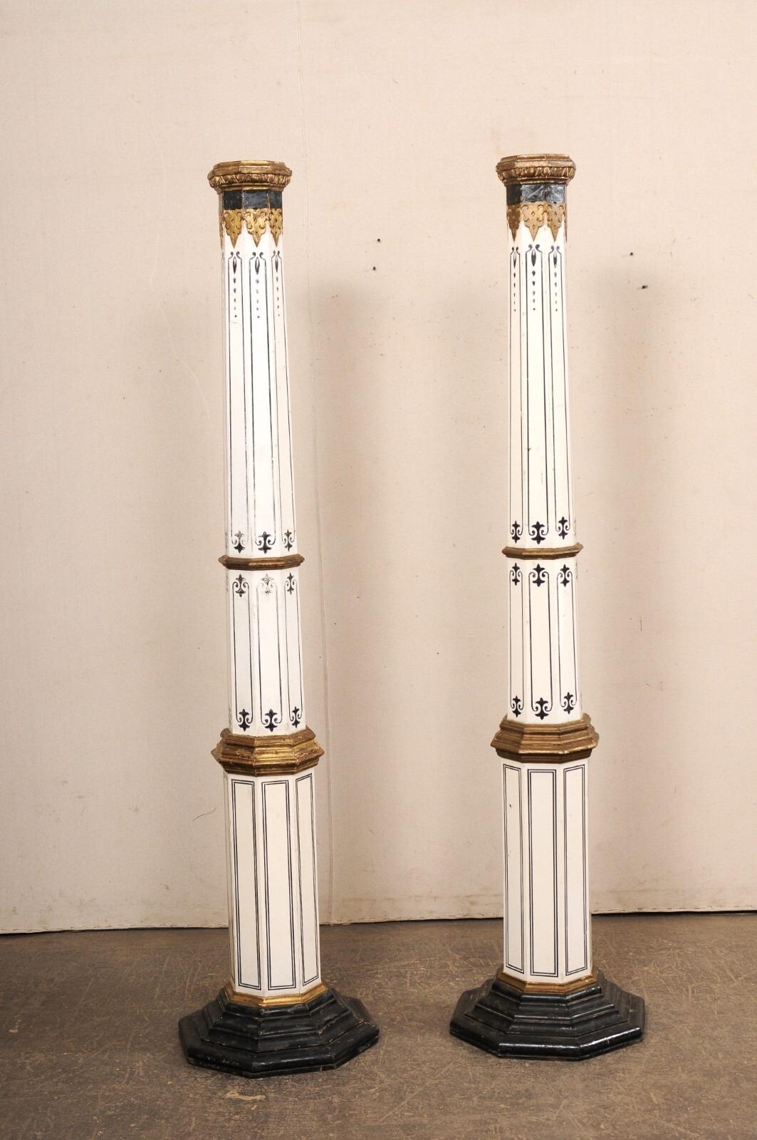 Wood Spanish Tall Pair of Early 20th C. Columns For Sale