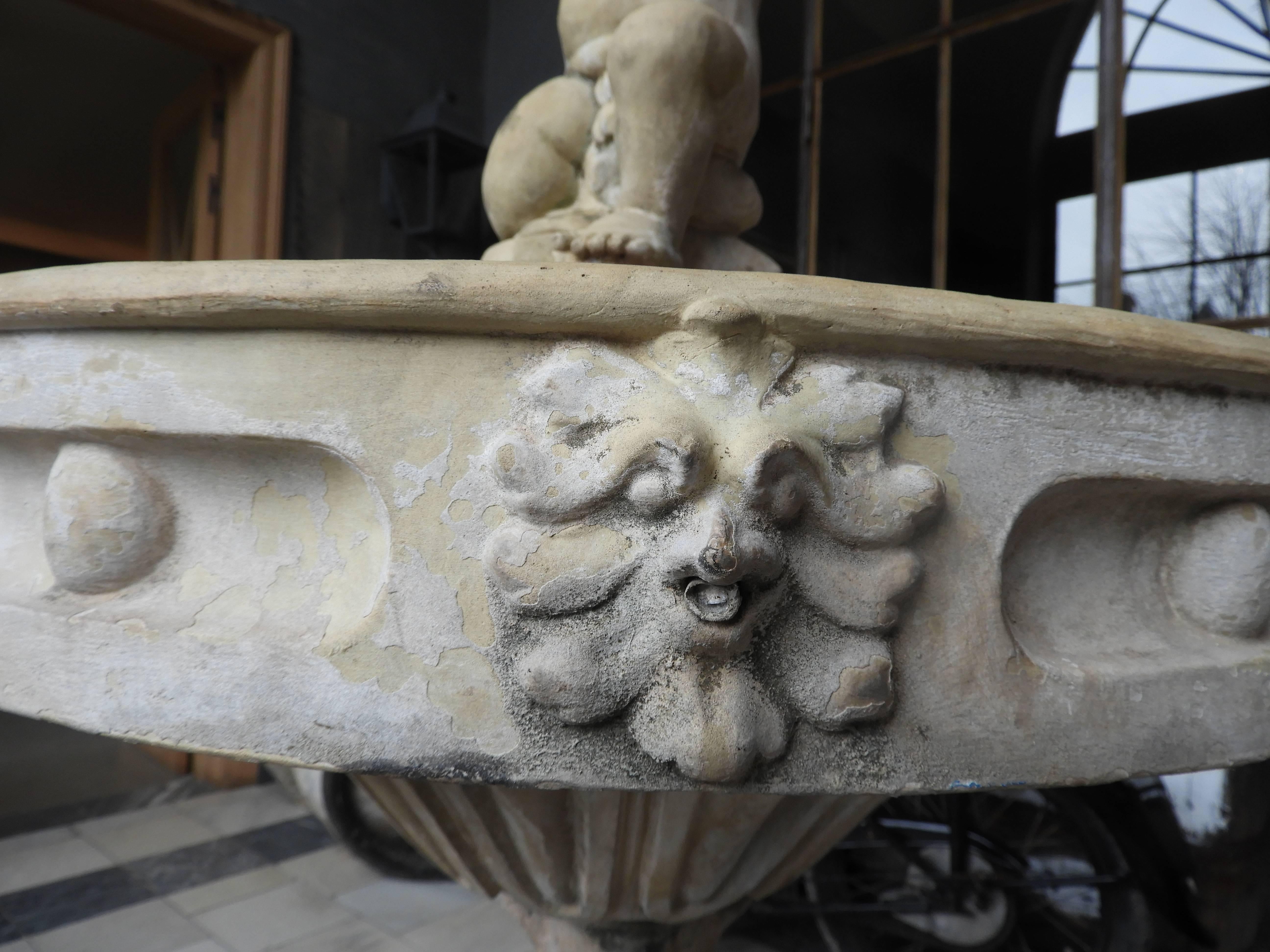 At least early 20 century terra cotta fountain. Spanish provenance and in very good condition.
I would advise inside use or use outside in areas where it doesn't freeze.