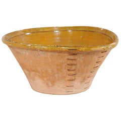 Spanish Terracotta Bowl w/ Muted Yellow & Pale Green Inner Glaze and Old Mending