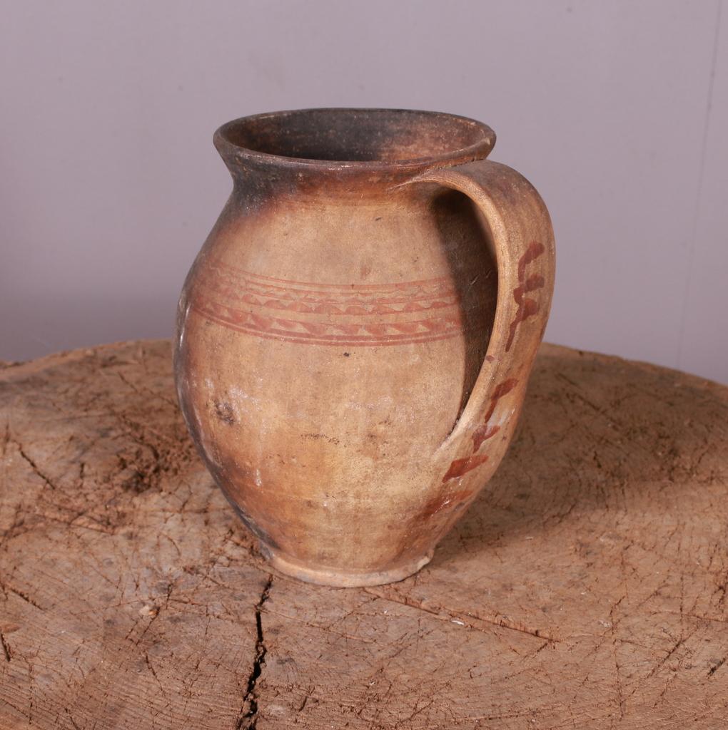 19th C Spanish terracotta jug with original paint decoration. 1890.

  

Dimensions
9 inches (23 cms) high
8.5 inches (22 cms) diameter.