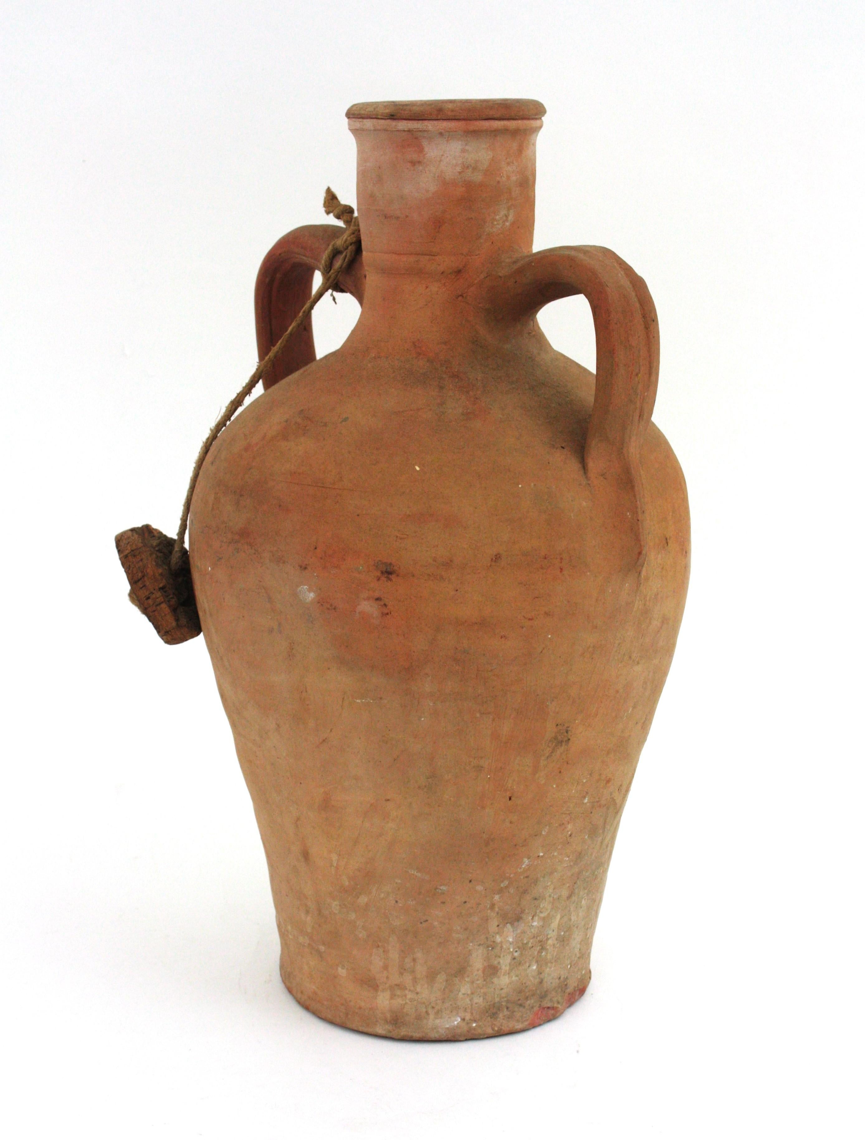 Rustic Spanish Terracotta Water Jar with Cork Plug For Sale