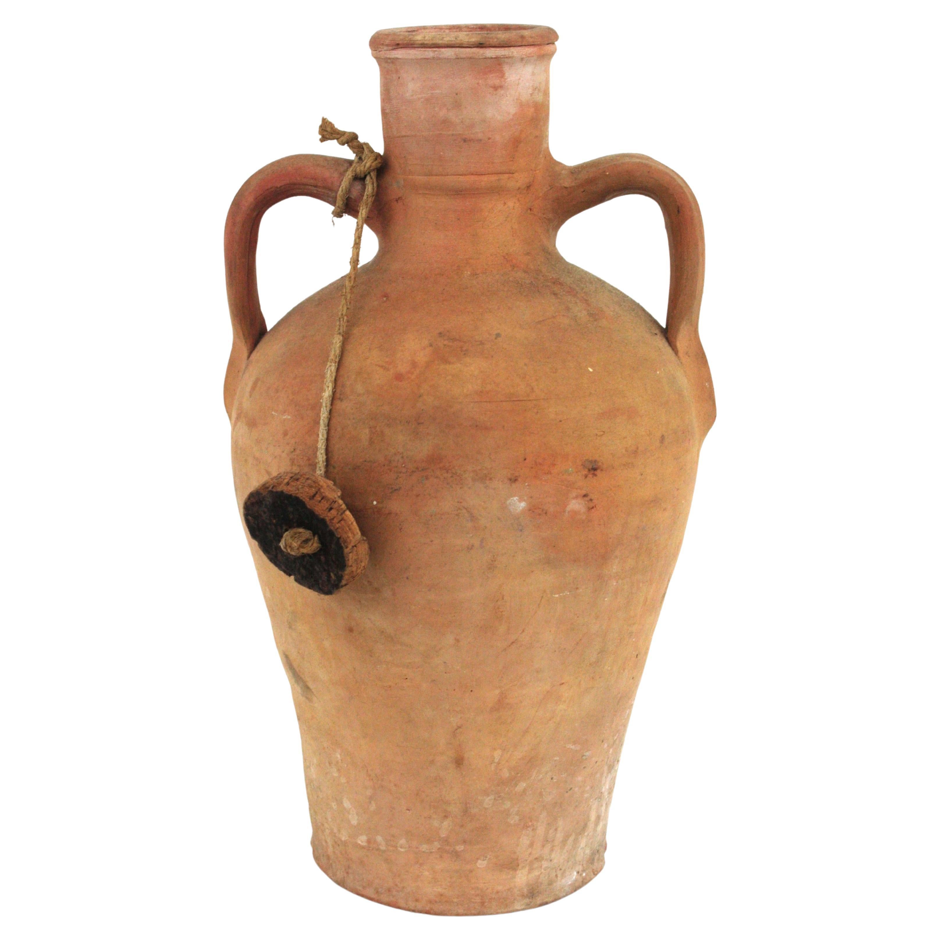 Spanish Terracotta Water Jar with Cork Plug For Sale