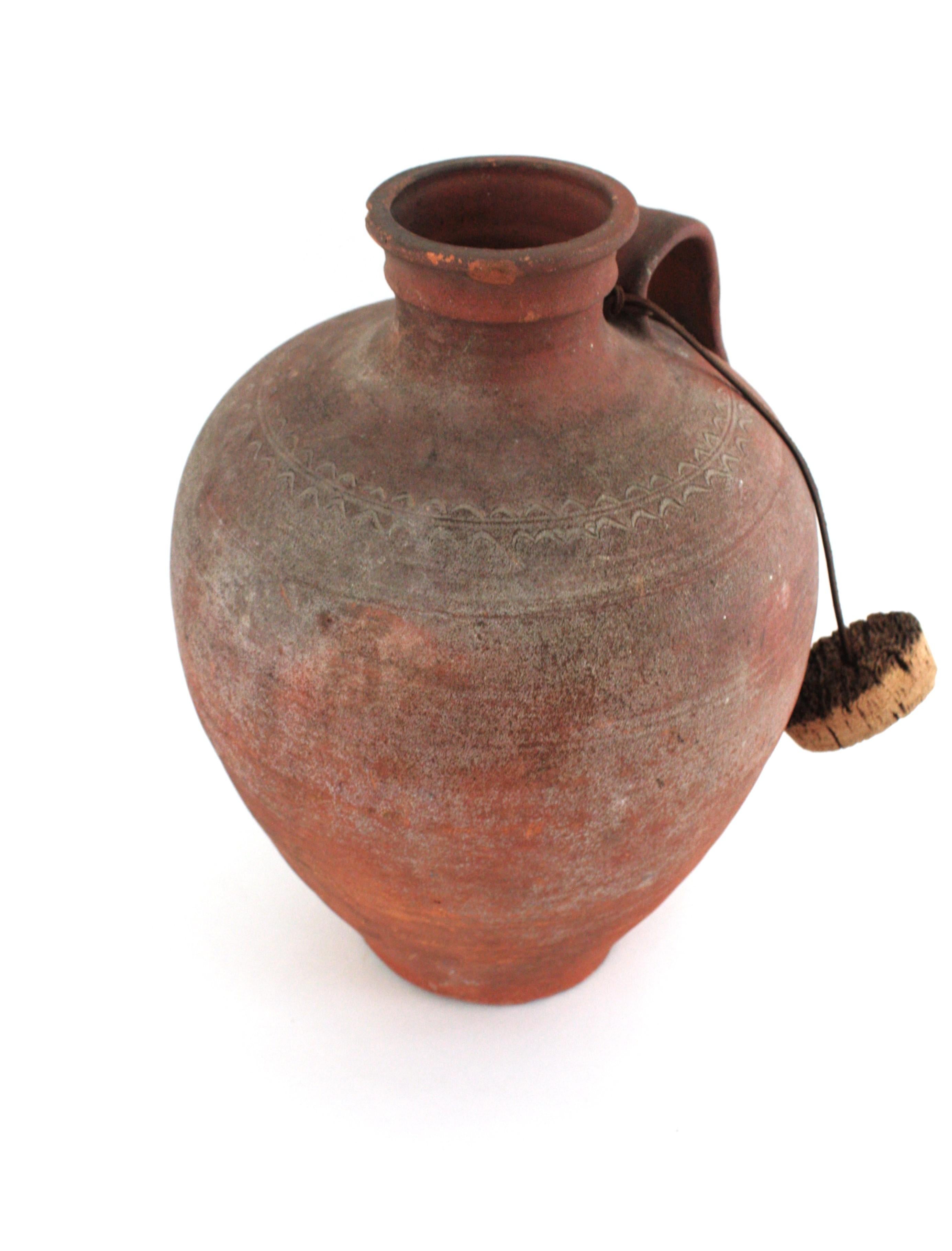 Spanish Terracotta Water Jar with Single Handle and Cork Plug For Sale 3