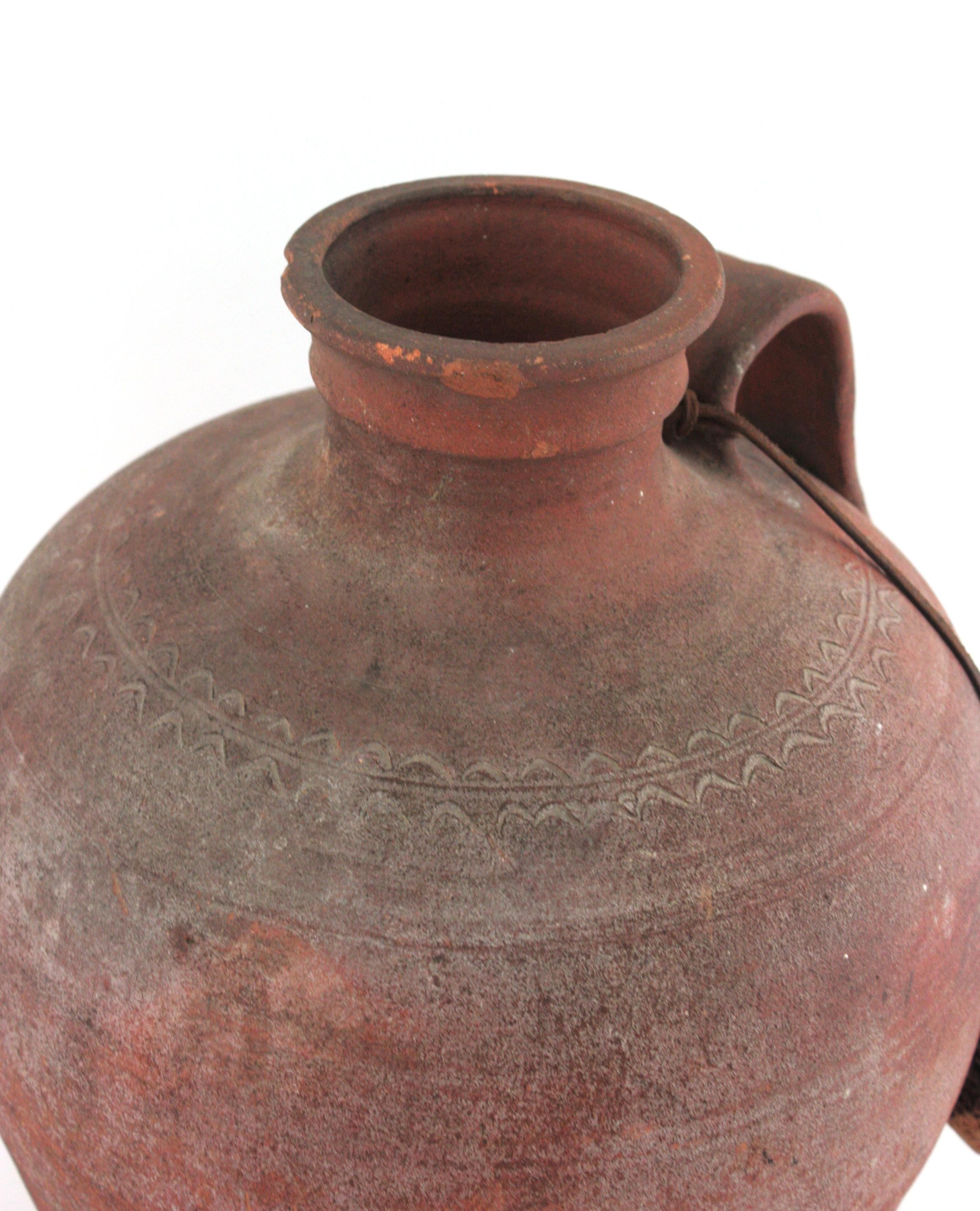 Spanish Terracotta Water Jar with Single Handle and Cork Plug For Sale 4