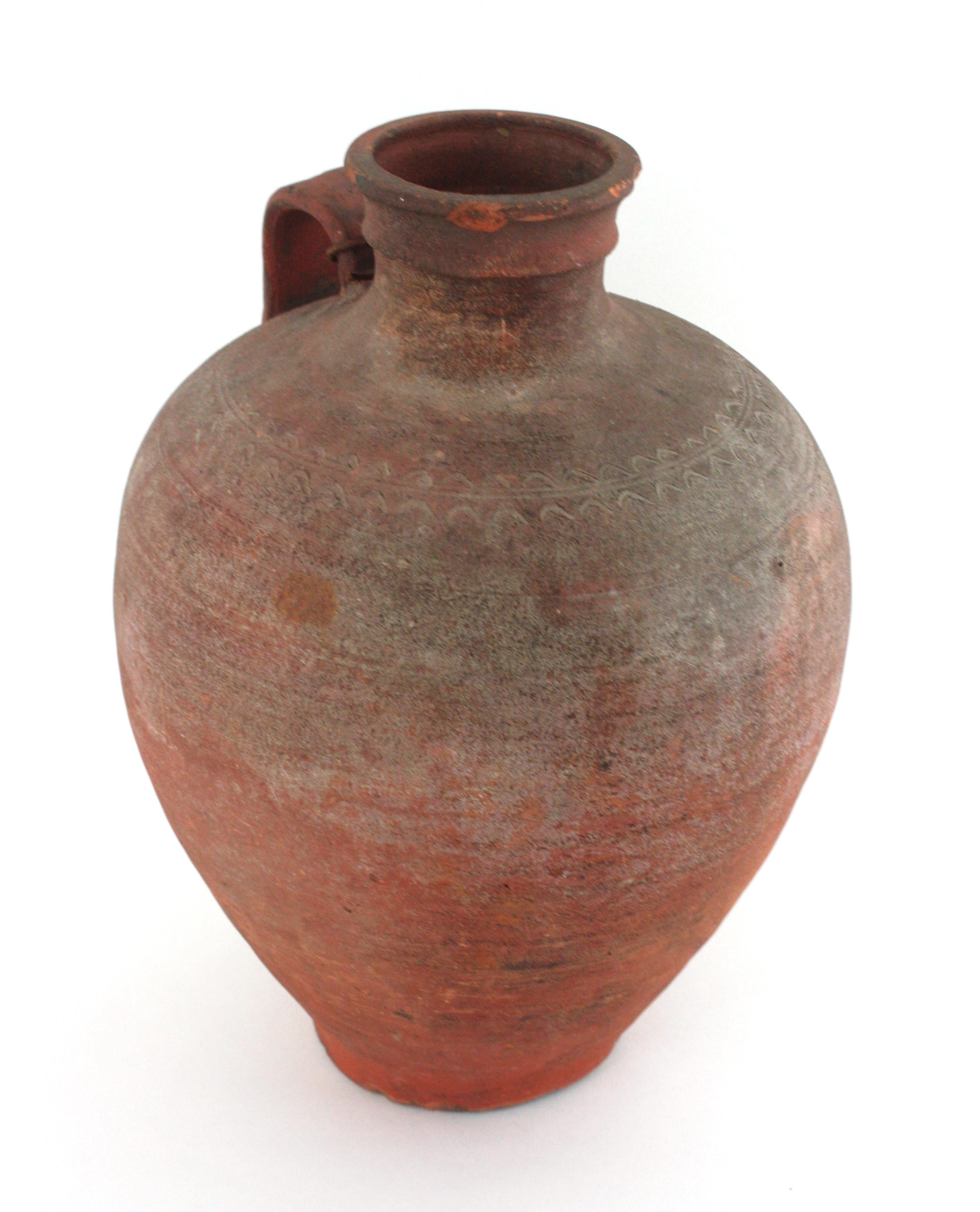 Spanish Terracotta Water Jar with Single Handle and Cork Plug For Sale 5