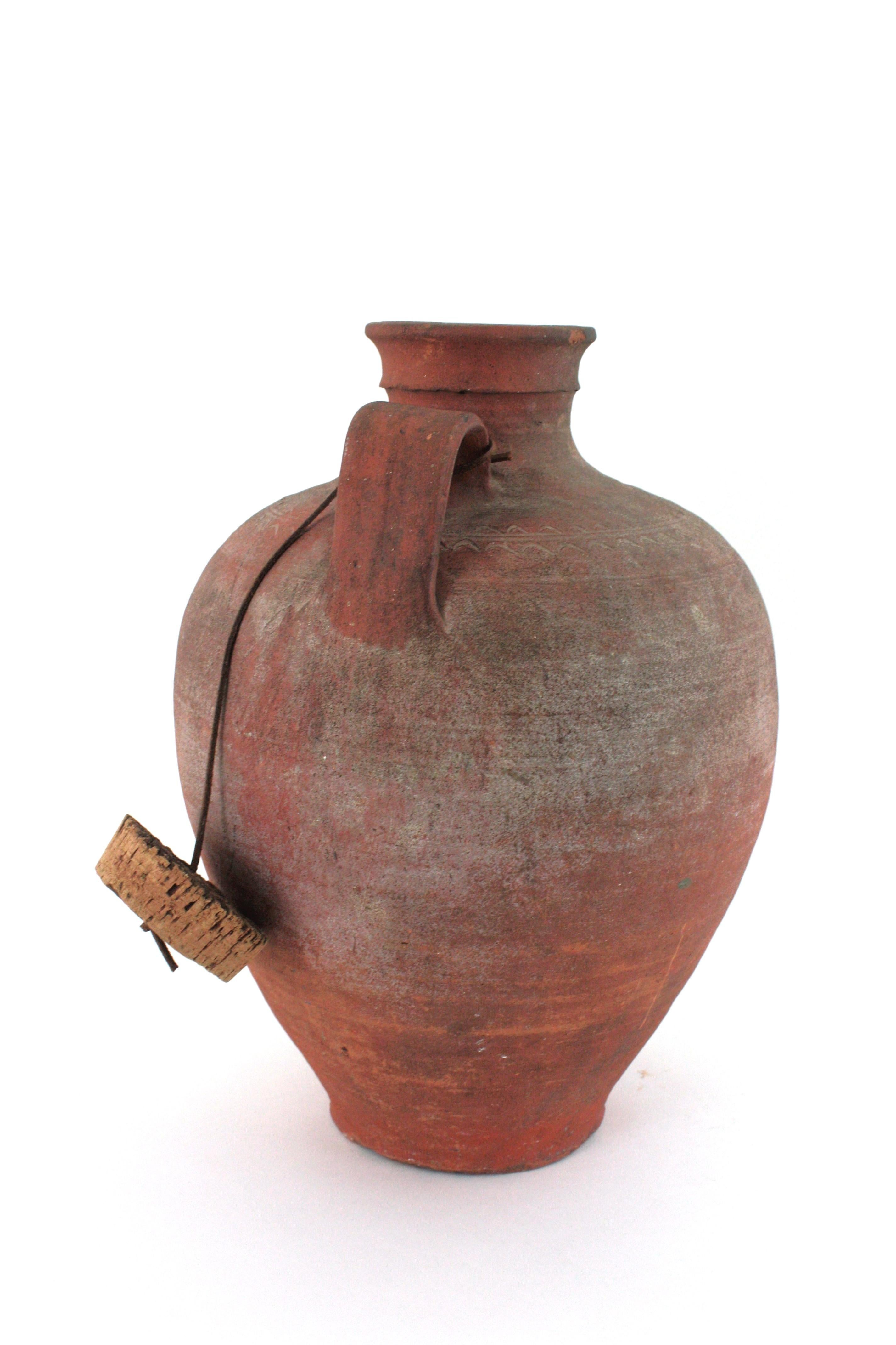 Spanish Terracotta Water Jar with Single Handle and Cork Plug For Sale 8