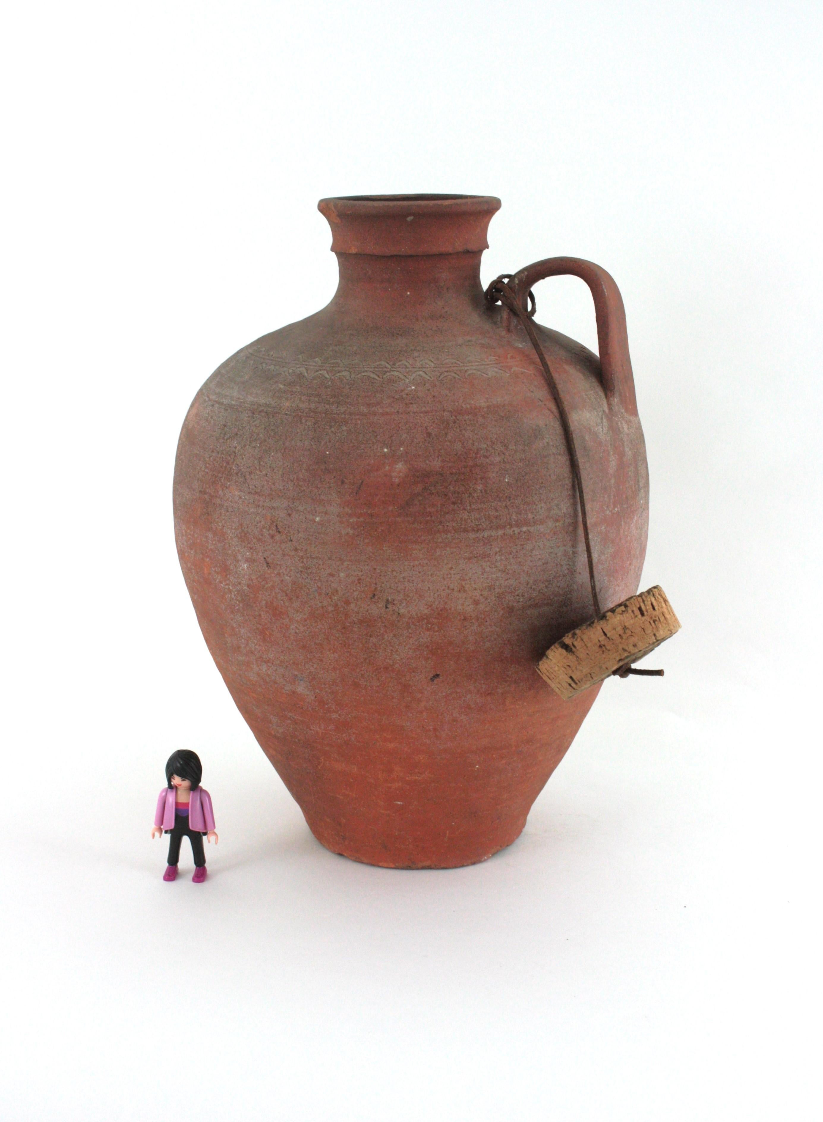 Spanish Terracotta Water Jar with Single Handle and Cork Plug For Sale 9