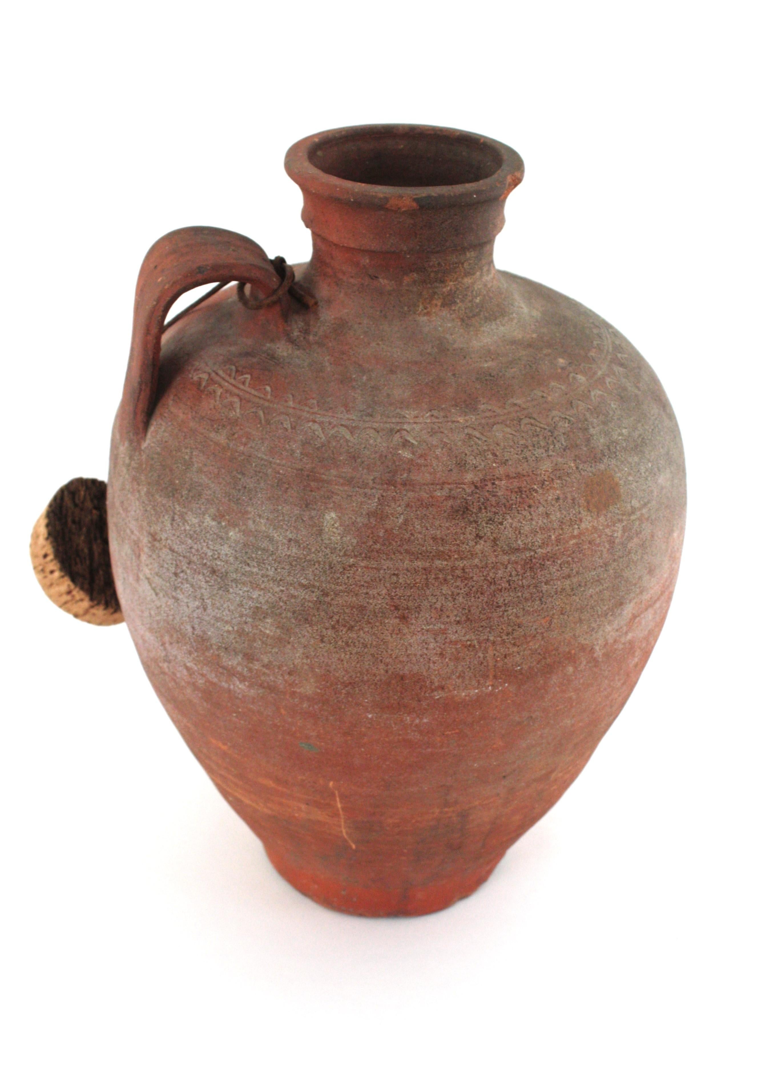 Spanish Terracotta Water Jar with Single Handle and Cork Plug For Sale 10