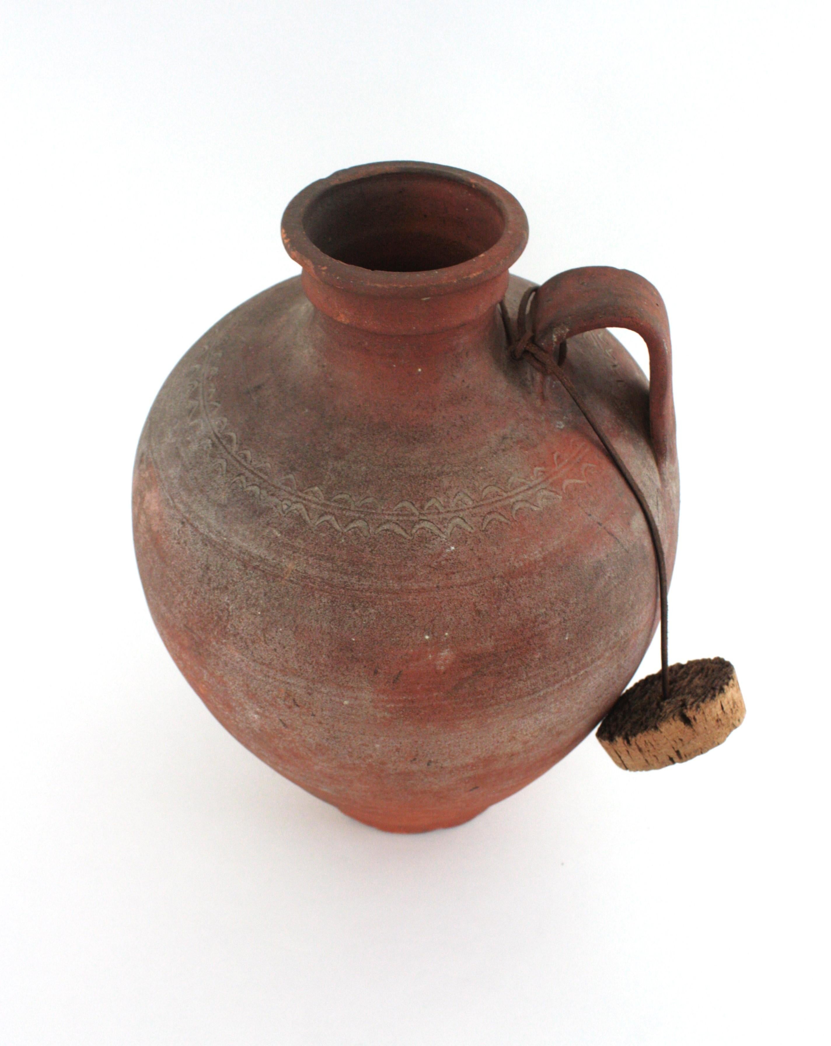 Spanish Terracotta Water Jar with Single Handle and Cork Plug For Sale 12