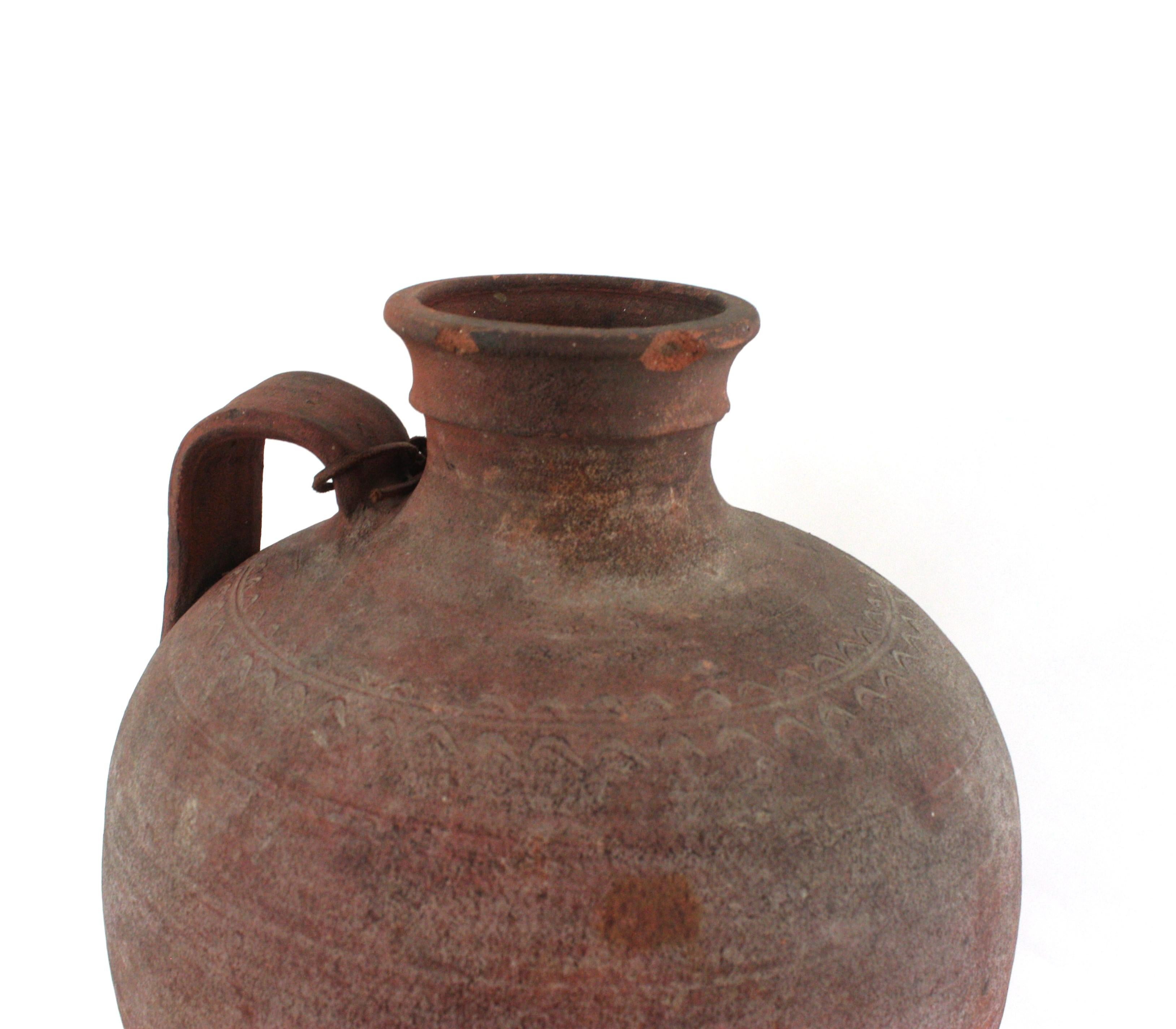 Spanish Terracotta Water Jar with Single Handle and Cork Plug For Sale 1