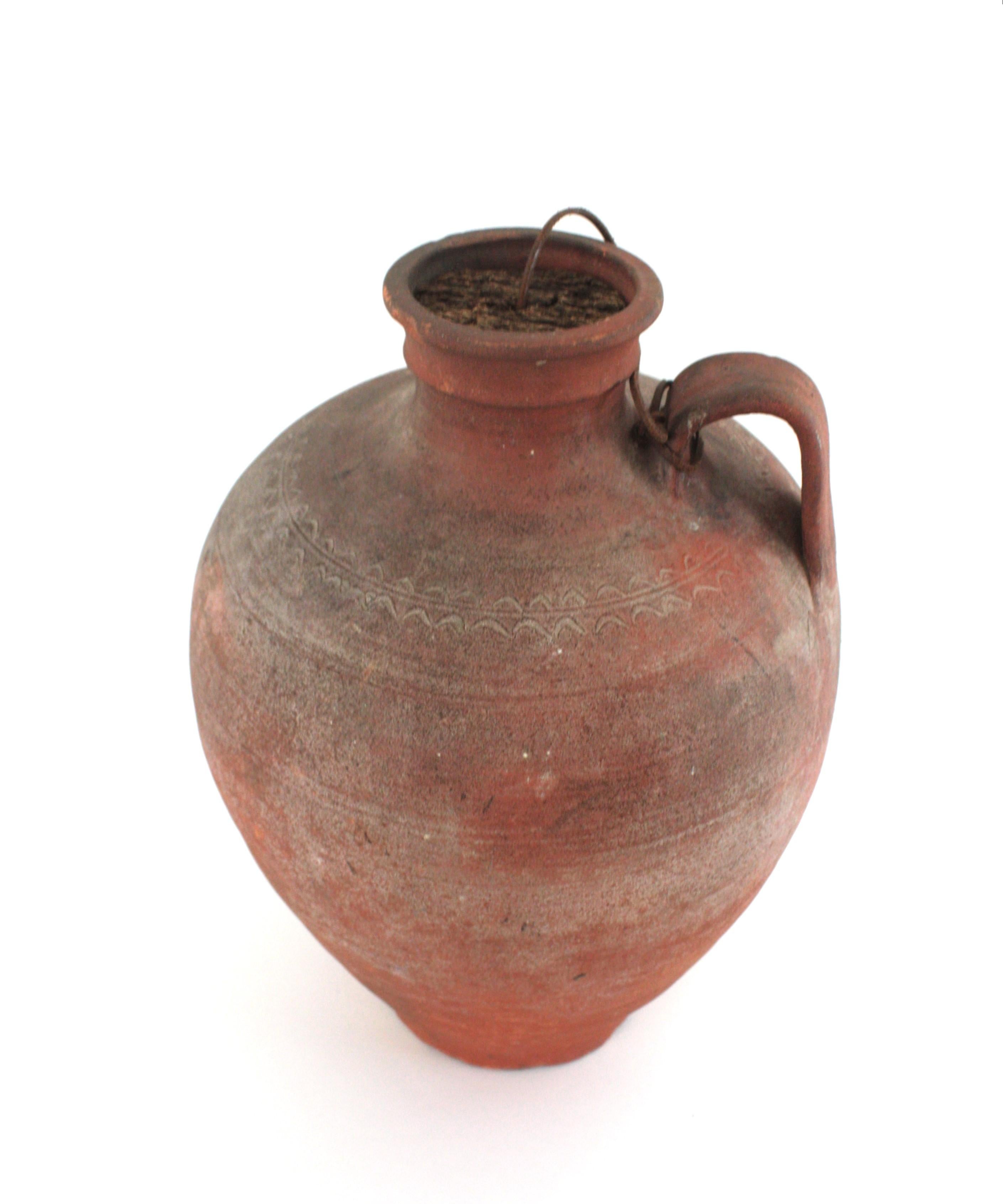 Spanish Terracotta Water Jar with Single Handle and Cork Plug For Sale 2