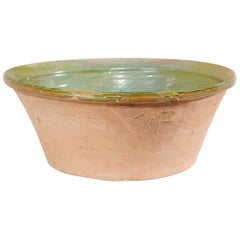 Vintage Spanish Terrocatta Bowl with Green Inner Glazing from the Mid-20th Century
