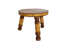 Spanish Three-Legged Stool or Plant Holder Pine, Studs & Rope, circa 1960