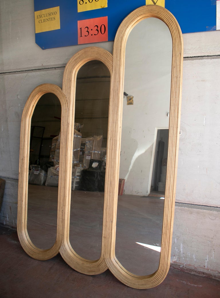 Spanish Three Panel Hand Made Bamboo Wall Mirror For Sale at 1stDibs