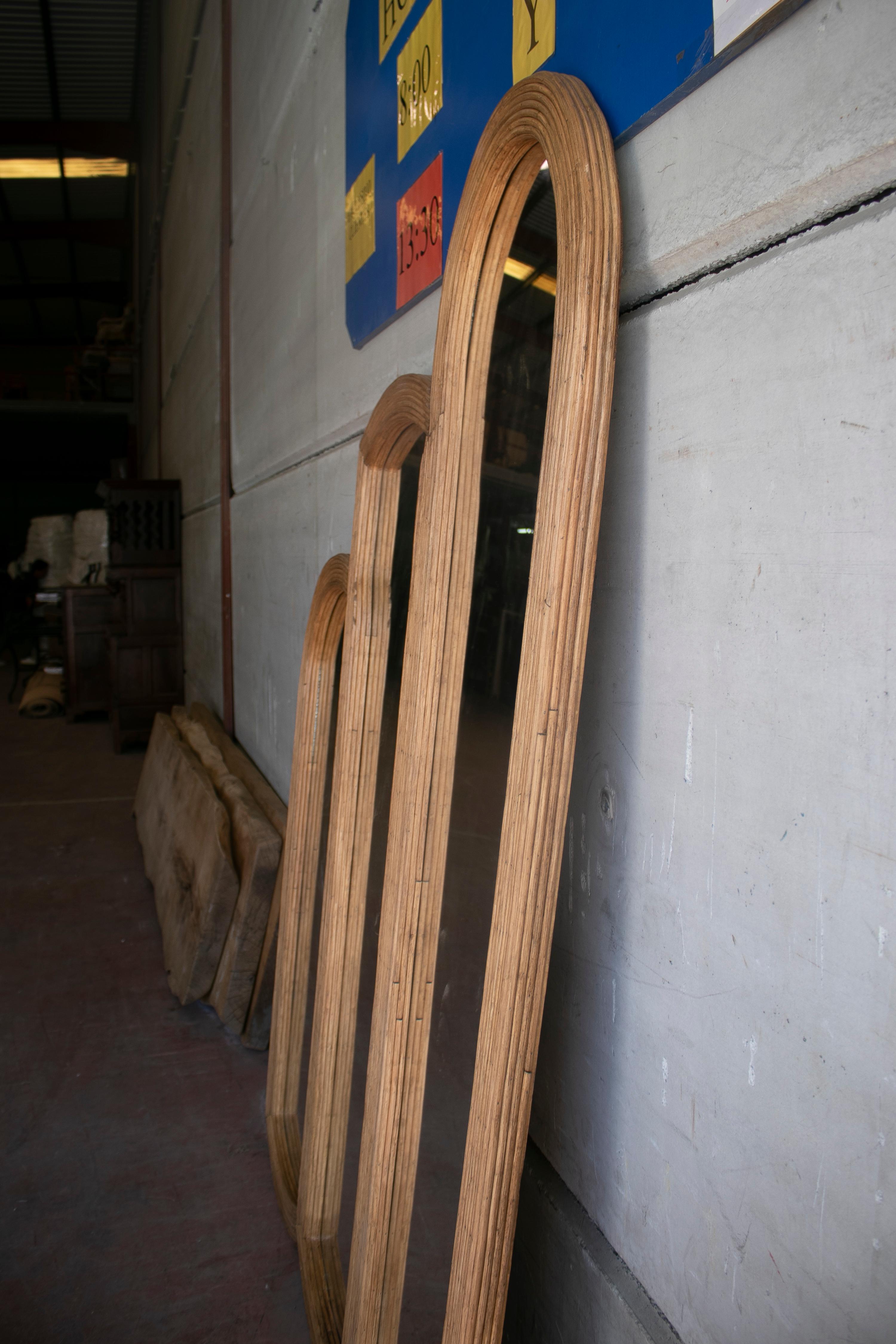 Spanish Three Panel Hand Made Bamboo Wall Mirror In Good Condition In Marbella, ES