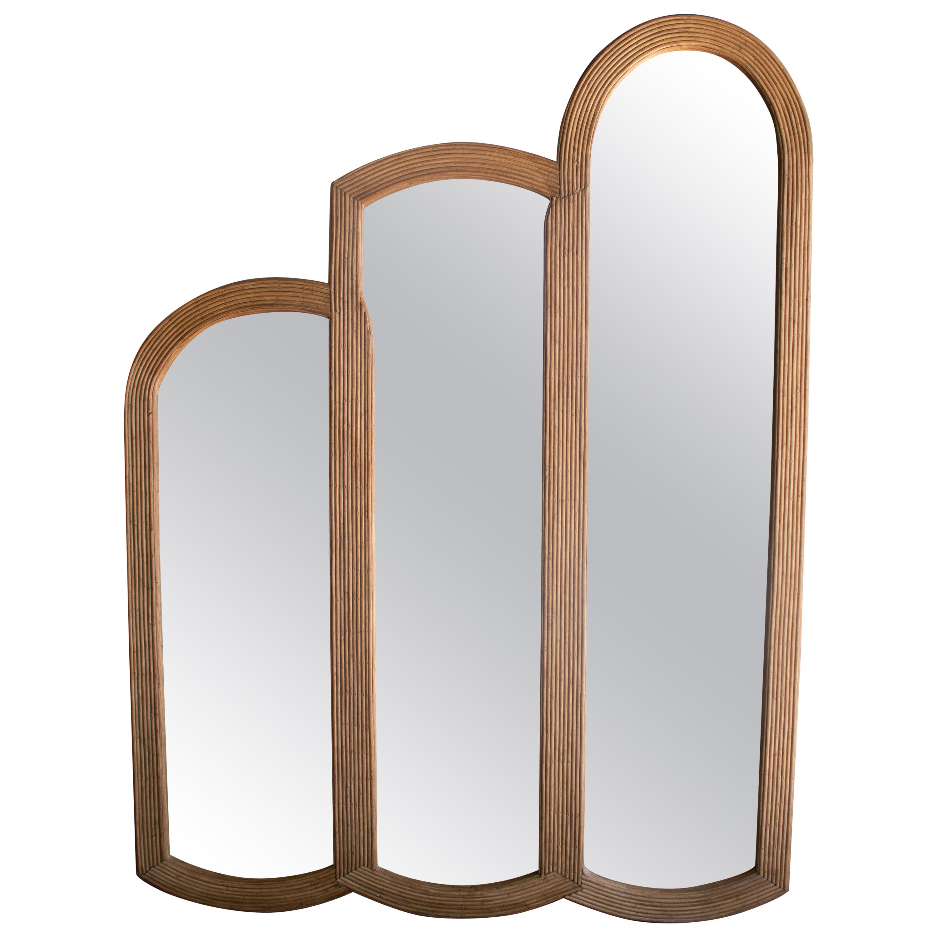 Spanish Three Panel Hand Made Bamboo Wall Mirror
