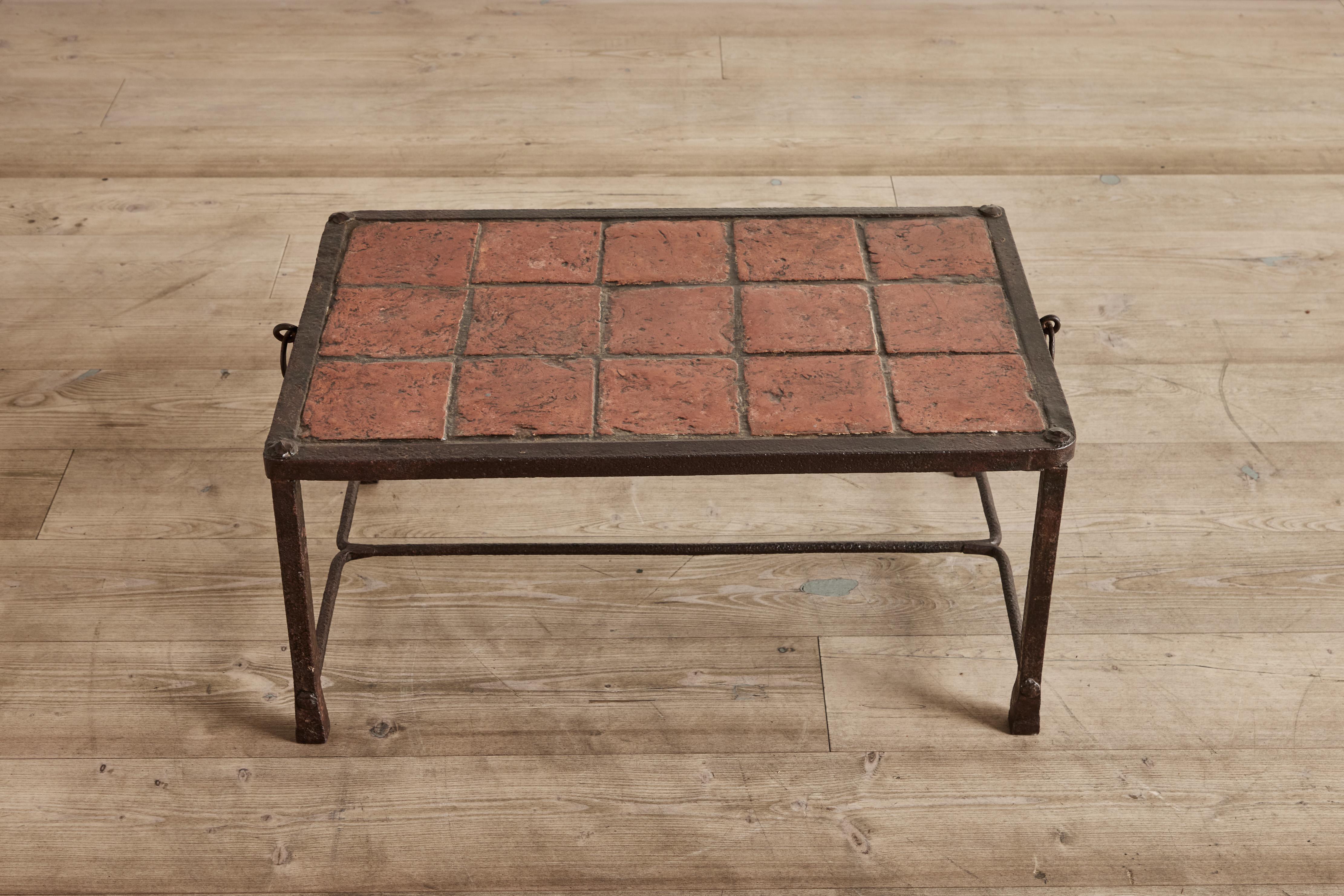 19th Century Spanish Tile & Iron Coffee Table For Sale