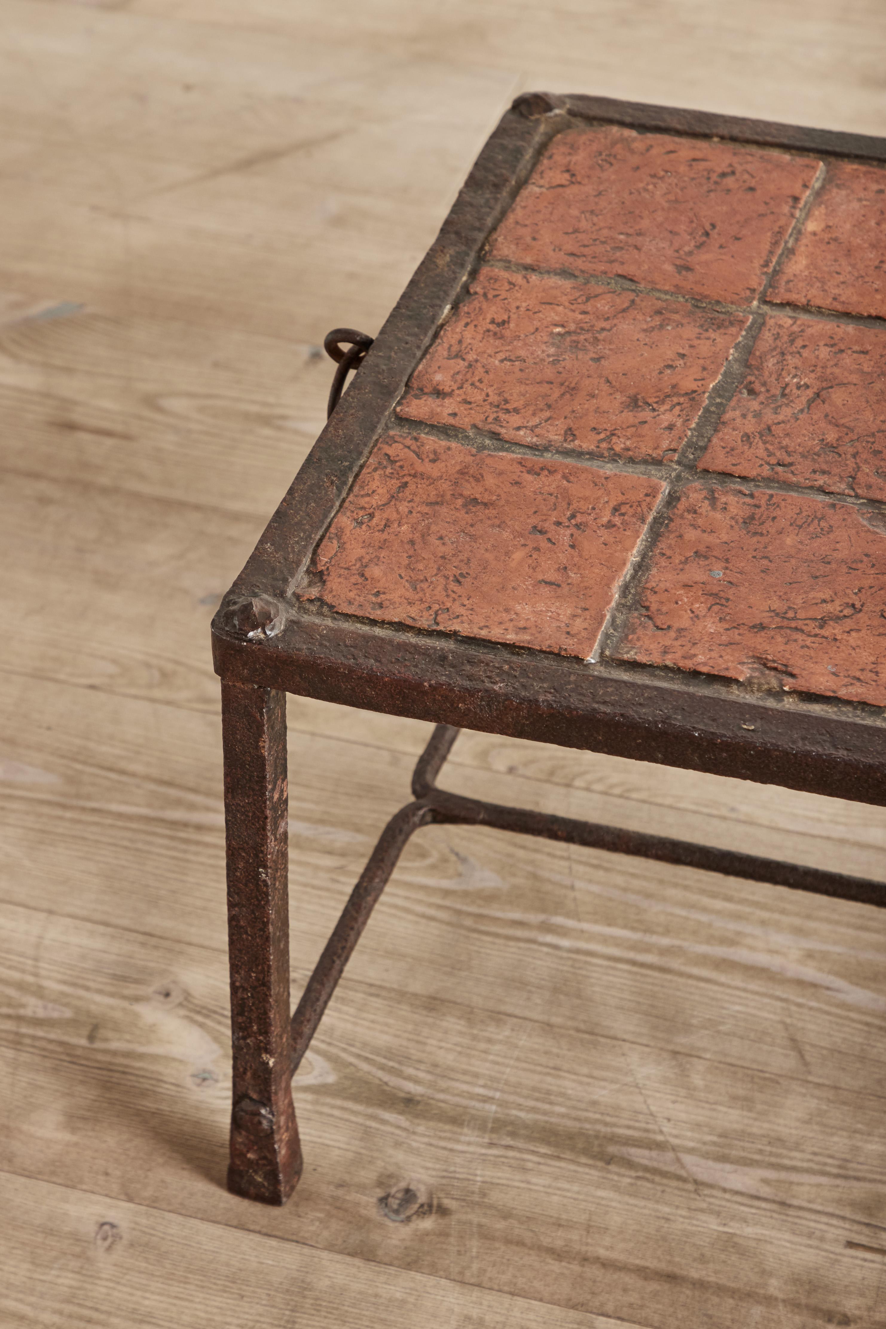 Ceramic Spanish Tile & Iron Coffee Table For Sale