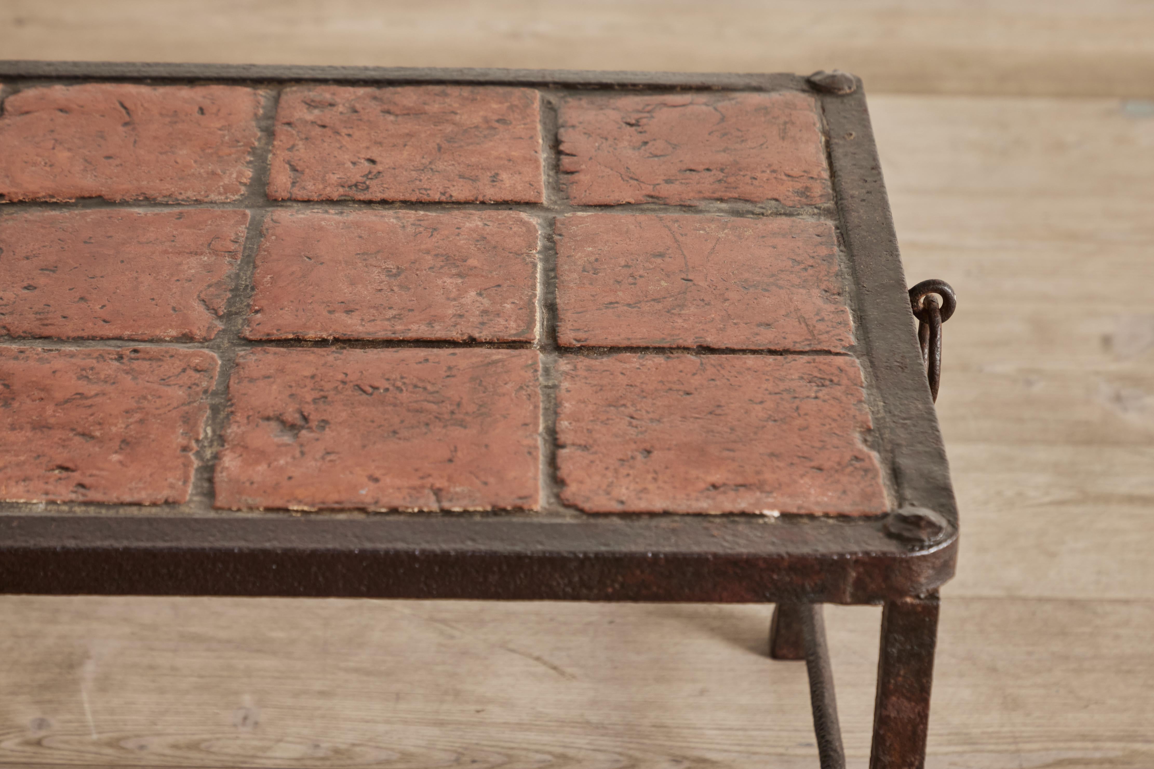 Ceramic Spanish Tile & Iron Coffee Table For Sale
