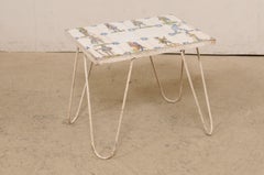 Spanish Tile Top Side Table-Artisan Painted in Military Figures & Floral Motif